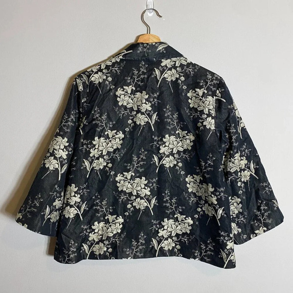 Tommy Bahama Silk Floral Print Bolero Jacket Women's Medium Black Ivory Blazer - Picture 9 of 14